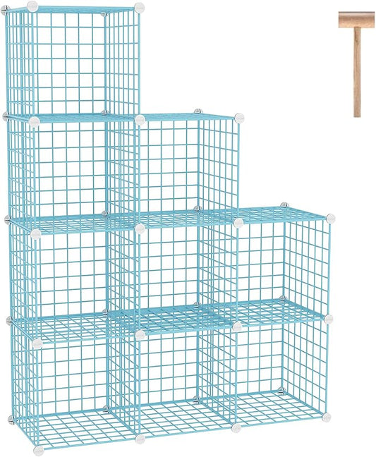 C&AHOME Wire Cube Storage, 9 - Cube Organizer Metal C Grids, Modular Shelves Units, Closet Organizer, Ideal for Home, Office, Living Room, 36.6”L x 12.4”W x 48.4”H, Blue UWCS3009B