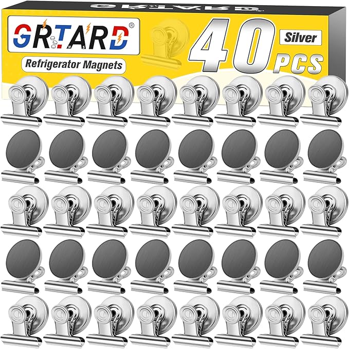 Grtard 40 Pack Magnetic Clips Heavy Duty, Magnet Clips for Fridge, Refrigerator Magnets, Strong Magnetic Clip, Scratch Free Magnets with Clip for Whiteboard, Refrigerator, Cruise, Locker