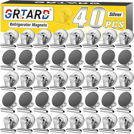 Grtard 40 Pack Magnetic Clips Heavy Duty, Magnet Clips for Fridge, Refrigerator Magnets, Strong Magnetic Clip, Scratch Free Magnets with Clip for Whiteboard, Refrigerator, Cruise, Locker