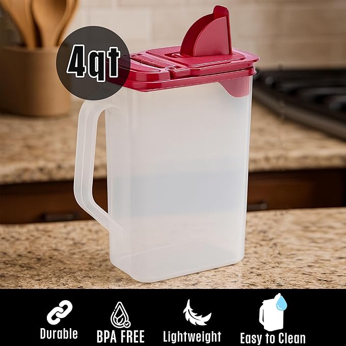 Buddeez Flour and Sugar Container - 4 Quart All Purpose Kitchen Organization and Storage Unit, Dry Storage Container For Kitchen, Large Food Storage Container for Organizing Your Pantry (Red Lid)-NeatNest