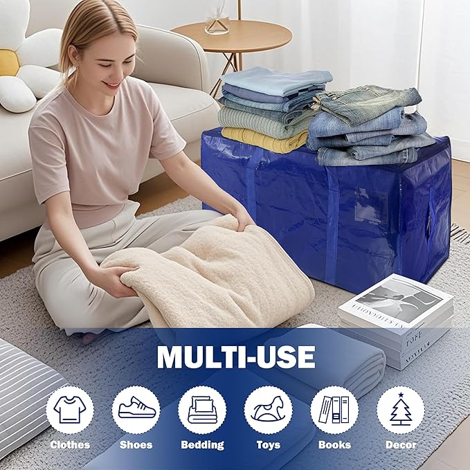 12 Pack Extra Heavy Duty Large Moving Bags with Strong Zipper & Carrying Handles, Sturdy Clothes Storage Bags Totes Bins, Packing Bag Move Boxes College Moving Supplies, Dark Blue - 24 gal-NeatNest