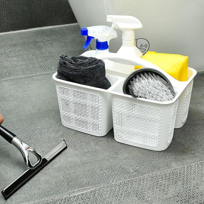 Plastic White Shower Caddy Basket, Divided Cleaning Portable Shower Basket with Handle Compartments Storage Organizer for Bathroom, College, Kitchen, Dorm Room Essentials