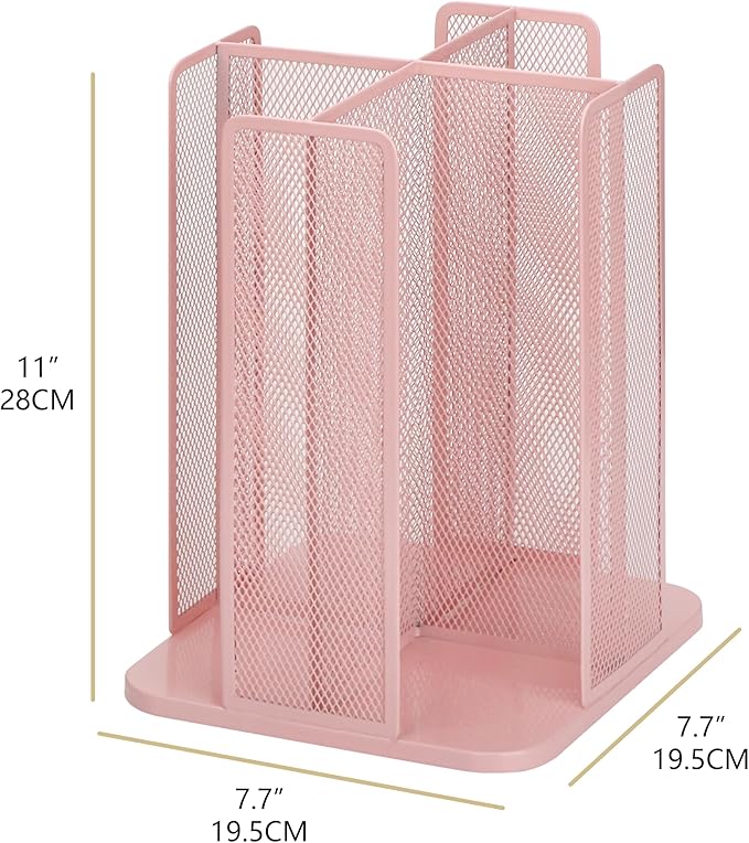 Annova Paper Mug and Lid Holder Plastic Cup Storage Organizer, 360°Rotating Coffee Mug Dispenser with 4 Compartments, Multifunctional Cup Storage Rack for Home, Office, Bar, Coffee Shop (Light Pink)-NeatNest