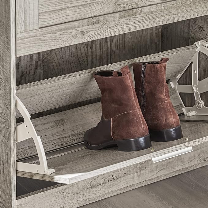 Haotian Slim Shoe Cabinet, Small Shoe Rack Entryway, Shoe Storage Organizer Entrance Hallway, Grey, FSR137-HG-NeatNest
