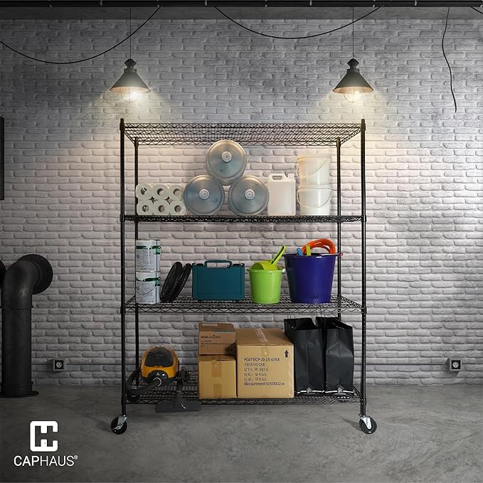 CAPHAUS 4-Tier Heavy Duty Adjustable Height Wire Shelving Unit w/Wheels & Leveling Feet, Metal Steel Shelf, Garage Shelving, Utility Rack Storage, 48" W-NeatNest