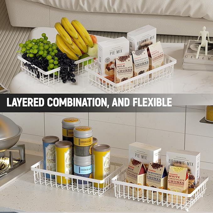Fruit Basket,2-Tier Fruit Bowl with Banana Hanger,Kitchen Storage Countertop Rack,Fruit Metal Bowls Perfect for Holding Fruit,Vegetables,Snacks(White)