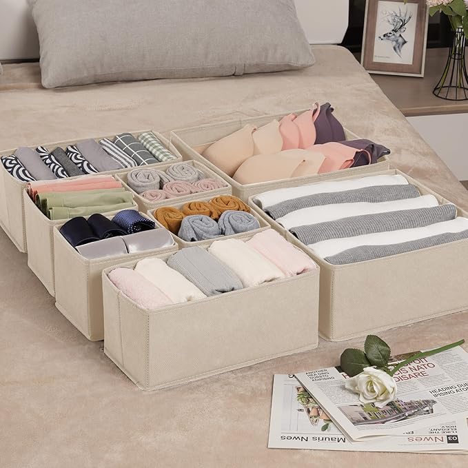 Criusia Drawer Organizer Clothes,16 Pack Underwear Drawer Organizers, Foldable Closet Organizers and Storage Dresser Drawer Dividers Clothing Organizer for Clothes, Socks, Scarves, Bra, Ties (Beige)-NeatNest