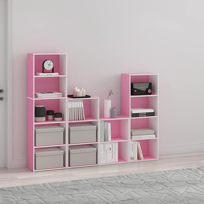 Furinno Luder 3-Tier Open Shelf Bookcase, Pink/White-NeatNest