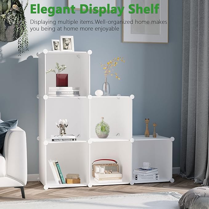 C&AHOME 6-Cube Storage Organizer, Stackable Storage Cubes Shelves, Portable Bookshelf, Plastic Clothing Storage Closet Organizer, DIY Modular Shelving Units for Wardrobe, Home, Milky-NeatNest