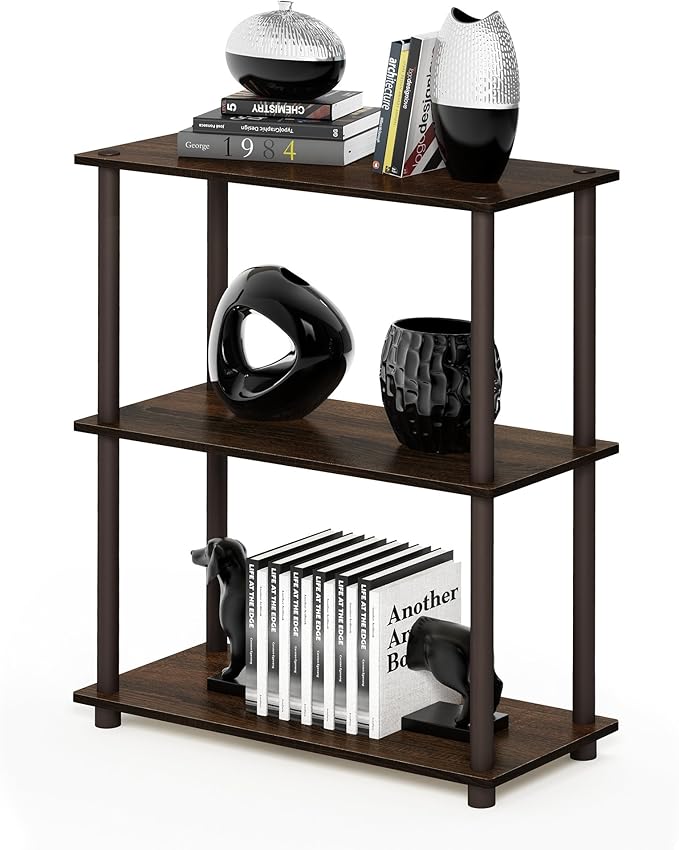 Furinno Turn-N-Tube 3-Tier Compact Multipurpose Shelf Display Rack, Walnut/Brown-NeatNest