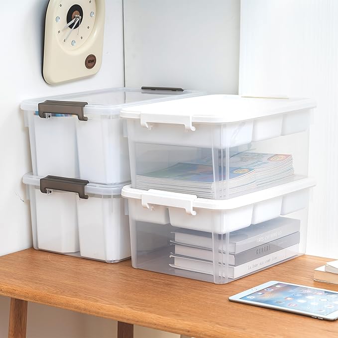 Citylife 17 QT Plastic Storage Bins Clear Storage Box with Lids Multipurpose Stackable Storage Containers for Organizing Tool, Craft, Crayon, 4 Packs-NeatNest