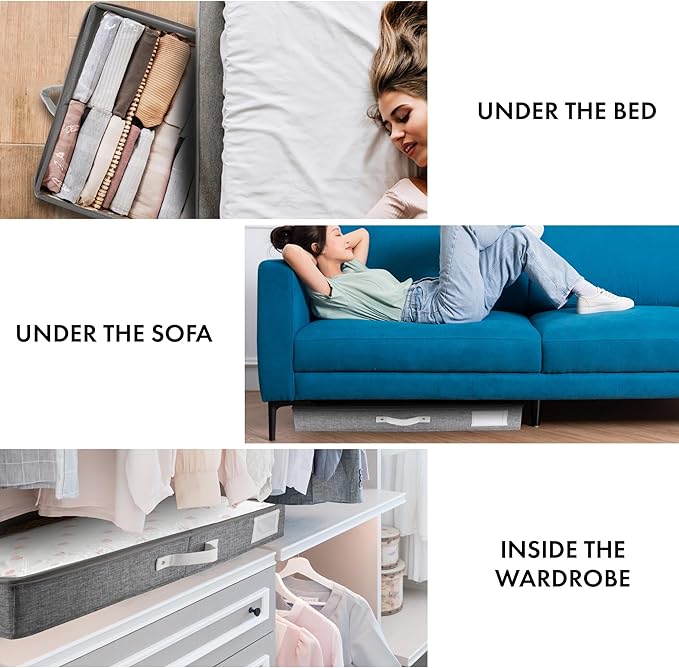 HOMELUX THEORY 2pc Low Profile Under Bed Storage Containers, Thin Under Couch Storage Organizer with Bins & Lids, Underbed Storage Box Ideal for Seasonal Clothes, Blankets, Fabric & Shoes (LightGray)-NeatNest