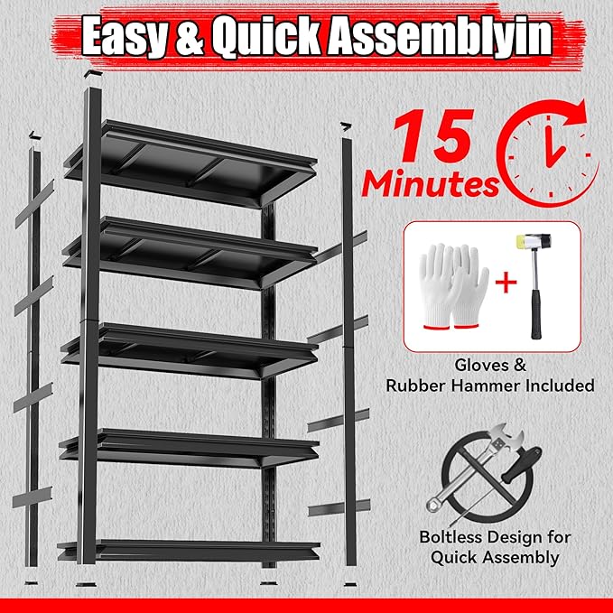 Bookshelf 5 Tier Metal Wide Bookshelves, Heavy Duty Bookcase Tall Book Shelf Storage Organizer, Adjustable Bookshelf For Bedroom/Living Room/Home Office/Library, Black(with fence-78"H*47.24"W*18"D)-NeatNest