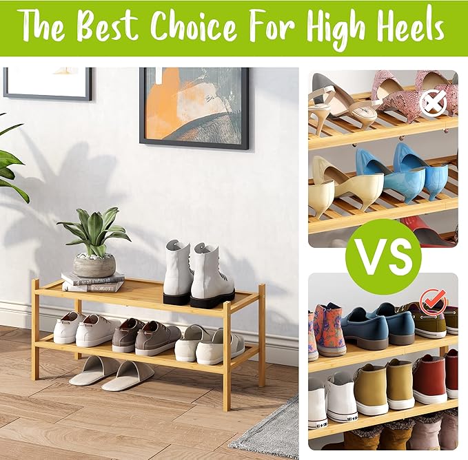 BMOSU 2-Tier Bamboo Shoe Rack Premium Stackable Shoe Shelf Storage Organizer for Hallway Closet Living Room Entryway Organizer(Natural)-NeatNest