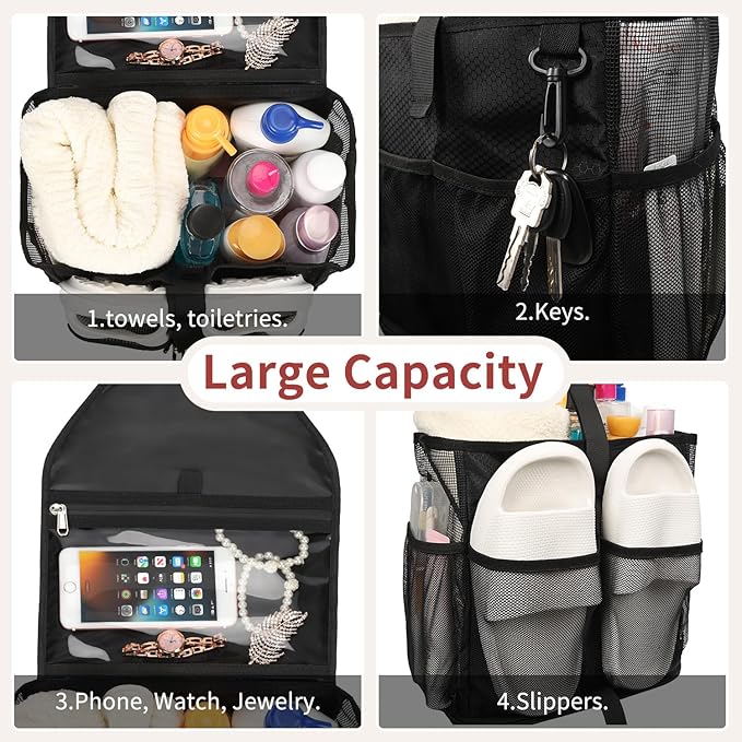 Ethereal Hanging Mesh Shower Caddy Portable for College Dorm Room Essentials, Large Capacity Shower Bag for Guys/Girls, for Beach, Swimming, Gym
