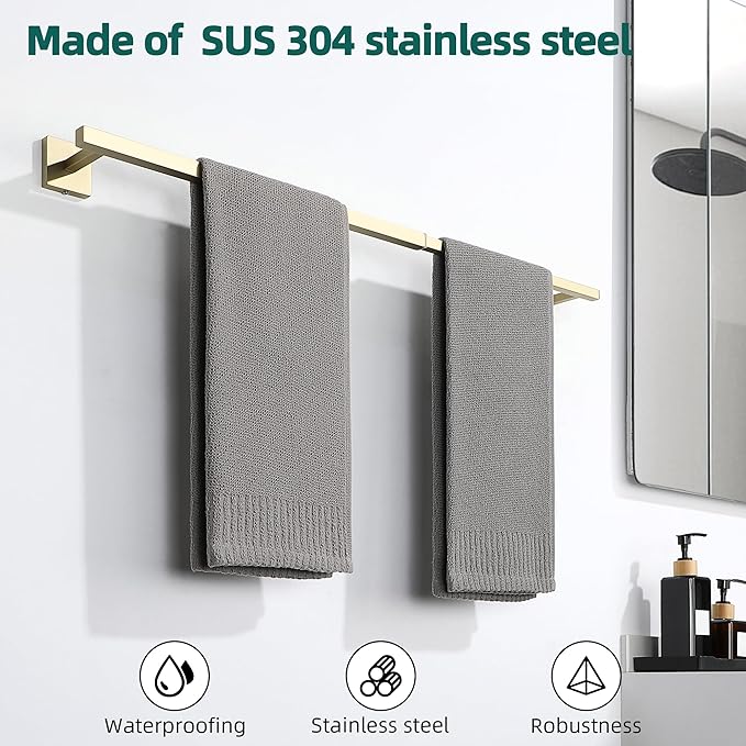 Alise Bathroom Towel Bar, Adjustable 17-30 Inch Single Towel Racks SUS304 Stainless Steel Towel Holder, Towel Racks for Bathroom Wall Mounted Towel Rack Brushed Gold