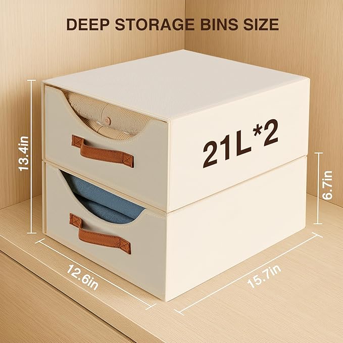 Closet Organizers and Storage - Large Storage Bins with Drawer, Fabric Clothes Organizers and Storage, Collapsible Storage Drawers Organizer for Bedroom, Living Room, 4 Pack, Beige-NeatNest