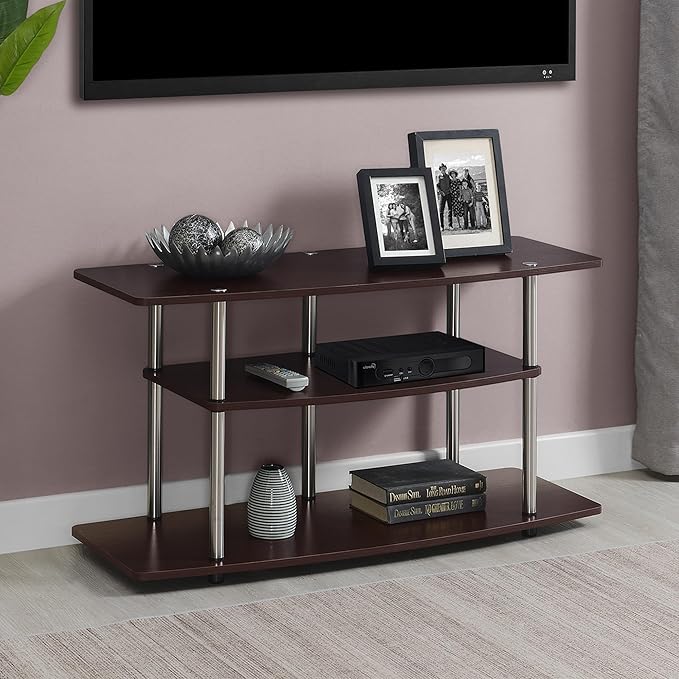 Convenience Concepts Designs2Go No Tools 3-Tier Wide TV Stand 42" - Entertainment Center for TVs up to 46 Inches, Modern TV Mount with Shelves for Living Room, Cherry-NeatNest
