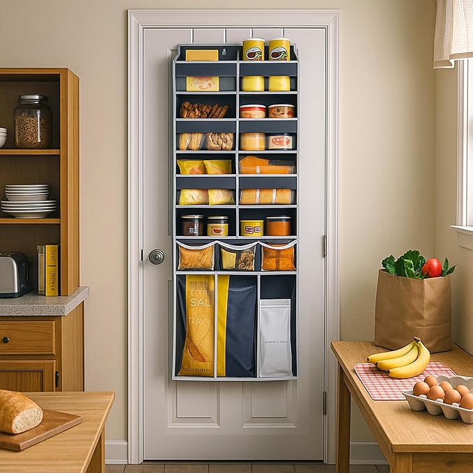 Extra Large Over The Door Organizer with Clear Pockets - 8 Compartments & XL Bottom Storage, Heavy-Duty Hanging Organizer for Bathroom, Bedroom, Closet (57 Inch Height). (Dark Grey)