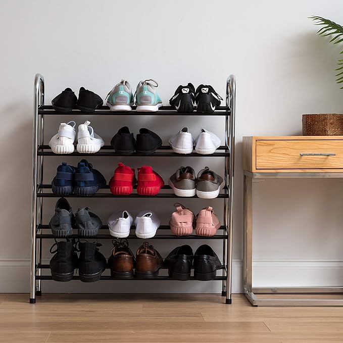 IRIS USA 5-Tier Shoe Rack, Up to 15 Pairs, Shoe Organizer for Closet Entryway Small Space, Shoe Storage Shelf, Tall Metal Shoe Rack, Shoe Stand, High-Heels, Boots