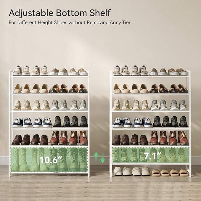 Shoe Rack, Metal Shoe Organizer, 6 Tier Garage Shoe Rack Max Holds 30 Pairs,Shoe Storage Shelf for Closet,Entryway,White-NeatNest