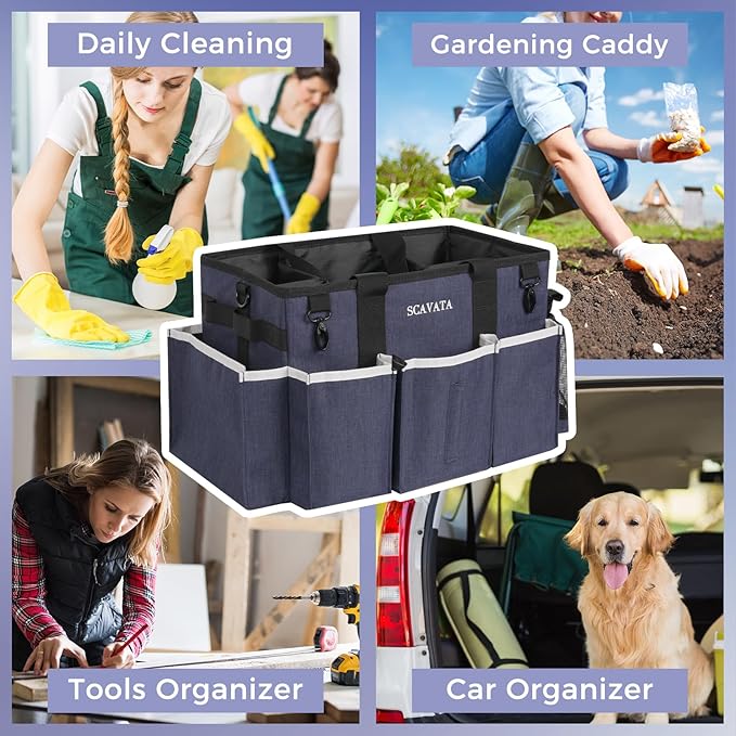 Wearable Caddy Bag, Cleaning Supplies Organizer With Handle & Shoulder Straps for Housekeepers, Under Sink & Car Tool Organizers With 4 Foldable Divider (NavyBlue)
