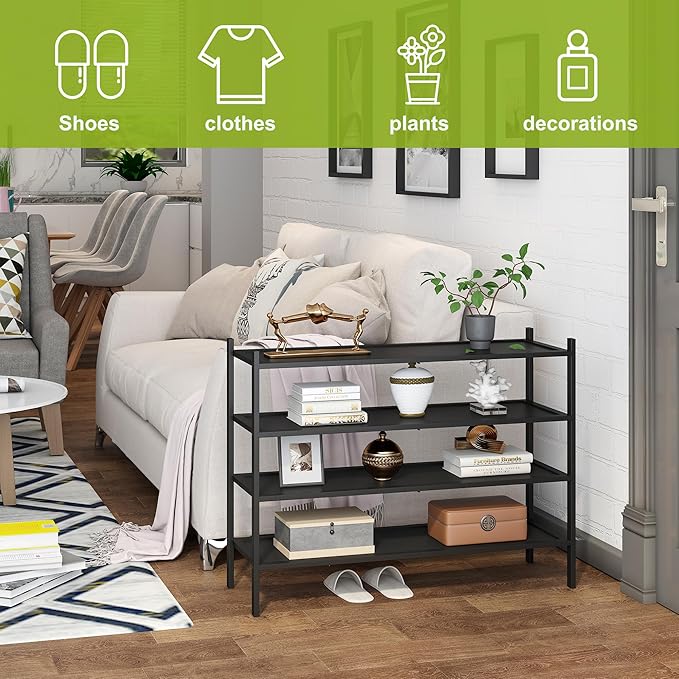 BMOSU 4-Tier Bamboo Extended Shoe Rack Premium Stackable Shoe Shelf Storage Organizer for Hallway Closet Living Room Entryway Organizer(Black)-NeatNest
