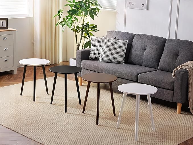 Apicizon Side Tables End Table Bedroom, Dark Brown Round Side Table Nightstand Bedside Table for Living Room, Nightstands Coffee Table with Brown Wood Legs-NeatNest