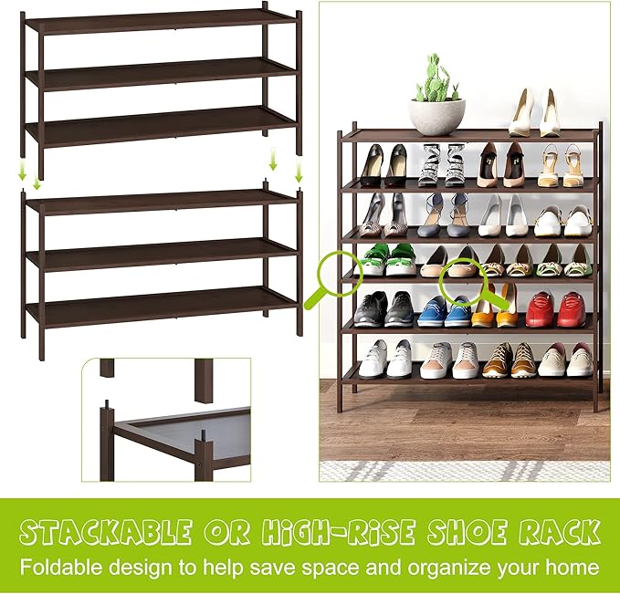 BMOSU 3-Tier Bamboo Extended Shoe Rack Premium Stackable Shoe Shelf Storage Organizer for Hallway Closet Living Room Entryway Organizer(Brown)-NeatNest