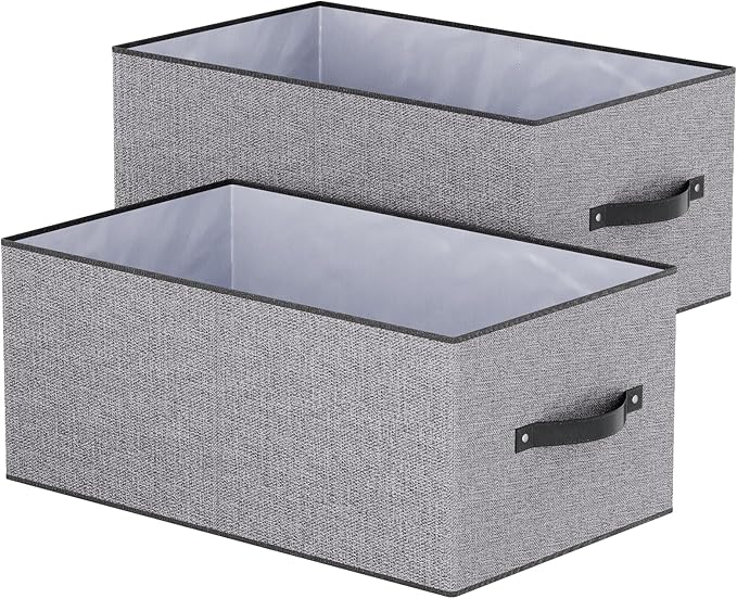 Clothing Storage Bins,16.1 × 9.8 × 6.5 inches Closet Bin with Handles, Foldable Cubes, Fabric Containers for Organizing Shelves, Gray, Large, 2 Pack-NeatNest