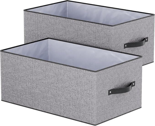 Clothing Storage Bins,16.1 × 9.8 × 6.5 inches Closet Bin with Handles, Foldable Cubes, Fabric Containers for Organizing Shelves, Gray, Large, 2 Pack-NeatNest