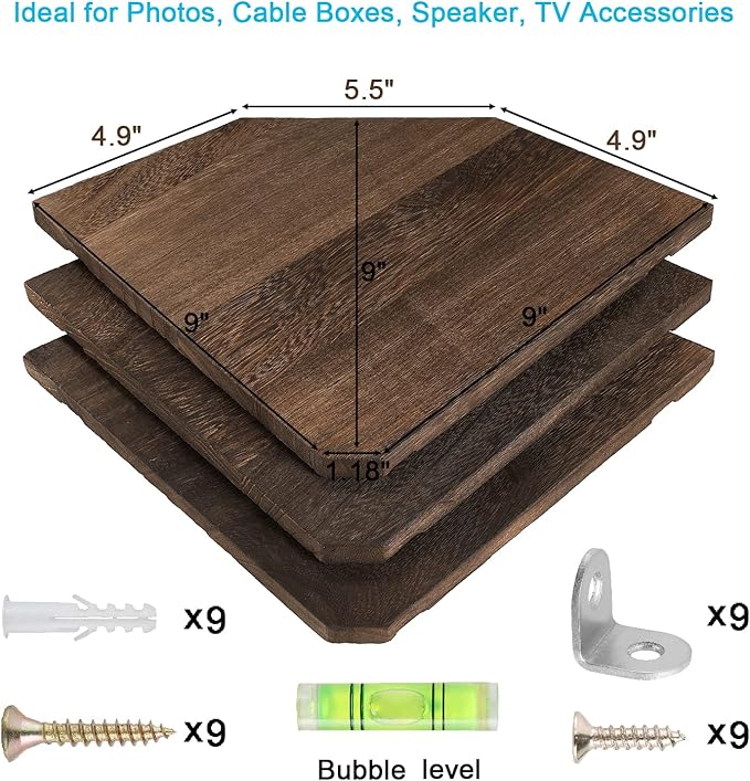 Joiishom Corner Wall Shelf Set of 3, Floating Corner Shelves, Rustic Wood Wall Storage Display Shelves for Living Room Bedroom Bathroom Kitchen (Fanshaped-Brown)-NeatNest