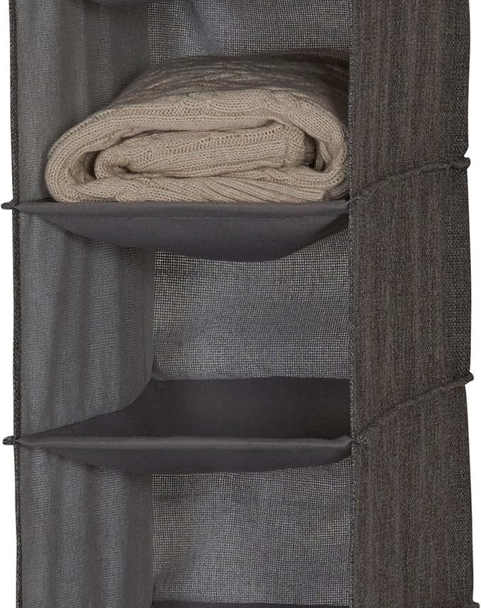 Household Essentials 10-Shelf Wide Hanging Shoe Organizer, Soft and Durable Polyester, Versatile, Breathable, Stylish, Compact, Sturdy Hooks for Rod or Wire Closets, Gray-NeatNest