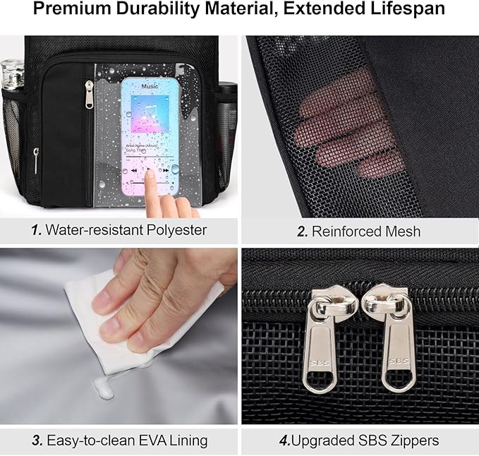 F-color Hanging Shower Caddy Portable with Clear Makeup Bag - College Dorm Essentials for Guys with Hooks Black, TSA Approved Toiletry Bag for Travel Size, Black