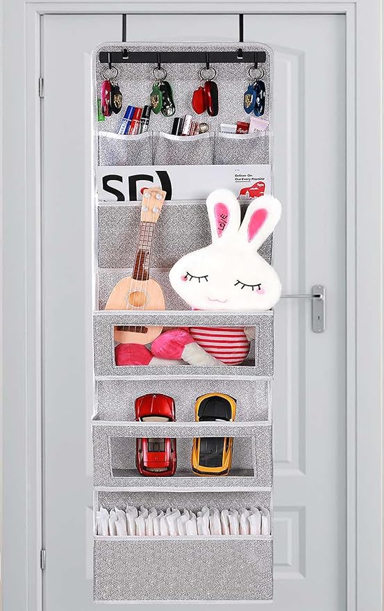VICTORICH All-IN-ONE Over the Door Organizer, Super Behind the Door Storage Organizer with Door Rack and Large Clear Windows, Wall File Organizer, Hanging Organizer (New Grey)