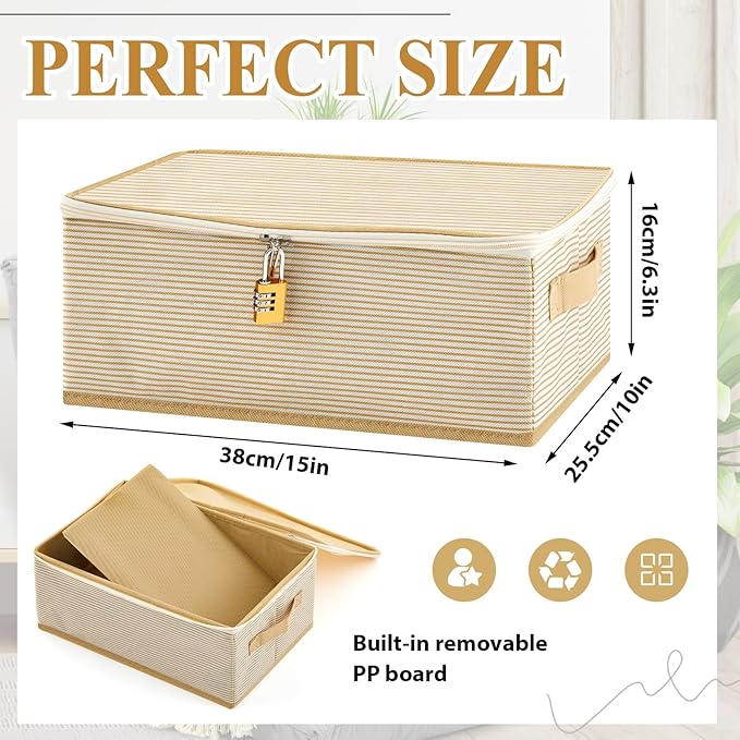 Discreet Lockable Adult Toy Storage Organizer Adult Toy Bag Storage Bins Case with Zipper Lid 15 x 10 x 5.9 Inches for Women and Men Clothes Container(Gold Stripes)-NeatNest