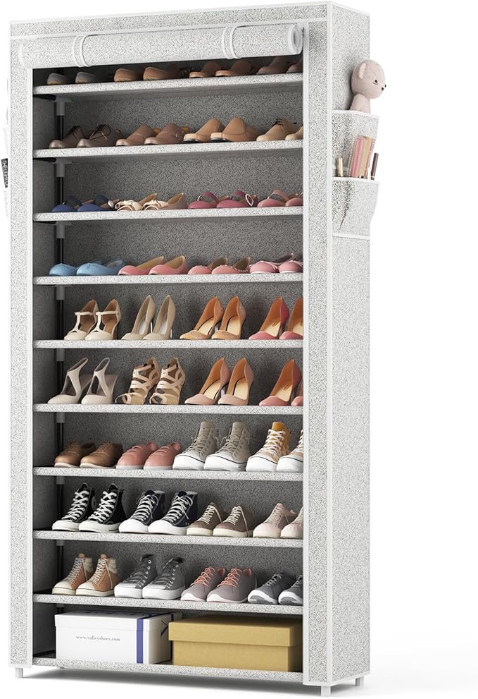 ROJASOP 10 Tier Shoe Rack with Covers Large Capacity Stackable Tall Shoe Shelf Storage for 50-55 Pairs Shoe and Boot, Sturdy Free Standing Shoe Rack Organizer for Closet, Entryway, Bedroom-NeatNest