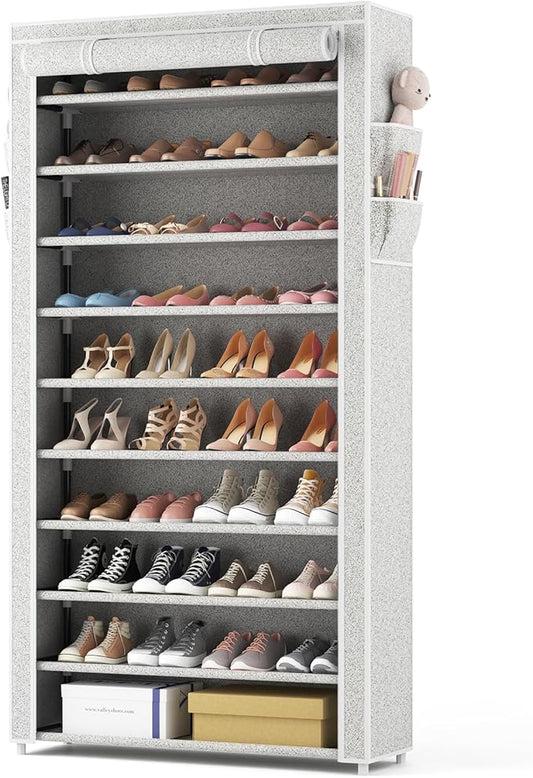 ROJASOP 10 Tier Shoe Rack with Covers Large Capacity Stackable Tall Shoe Shelf Storage for 50-55 Pairs Shoe and Boot, Sturdy Free Standing Shoe Rack Organizer for Closet, Entryway, Bedroom-NeatNest