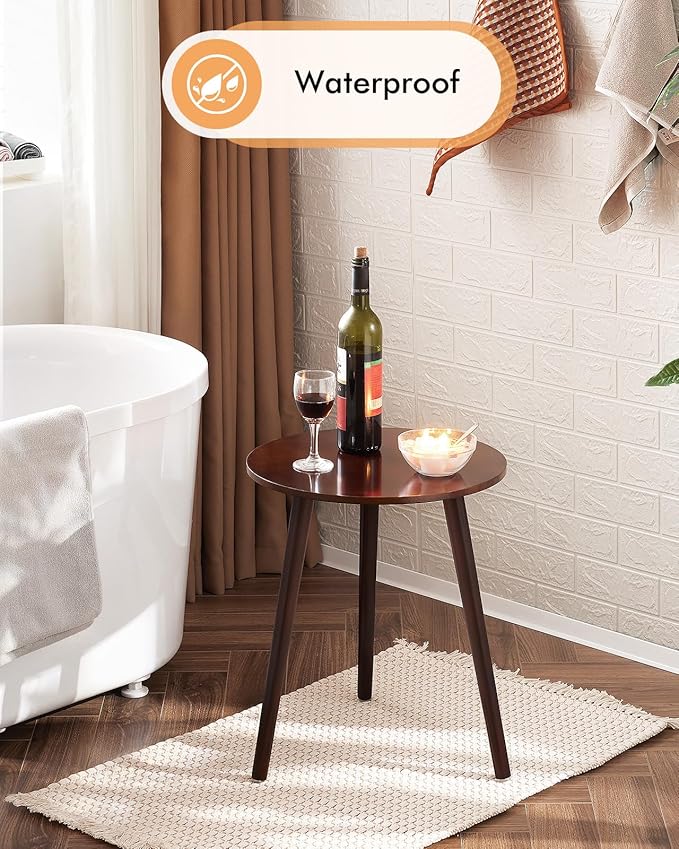 Apicizon Side Tables End Table Bedroom, Dark Brown Round Side Table Nightstand Bedside Table for Living Room, Nightstands Coffee Table with Brown Wood Legs-NeatNest