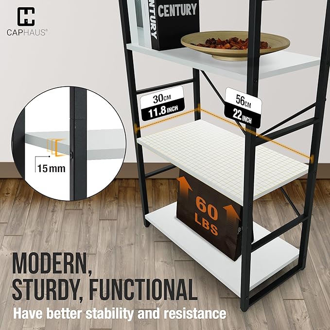 CAPHAUS 3 Tier Small Bookshelf, 24 Inch Width Free Standing Shelf, Bookcase Shelf Storage Organizer, Industrial Book Shelves for Home Office, Living Room, White Shelves & Metal Frame-NeatNest