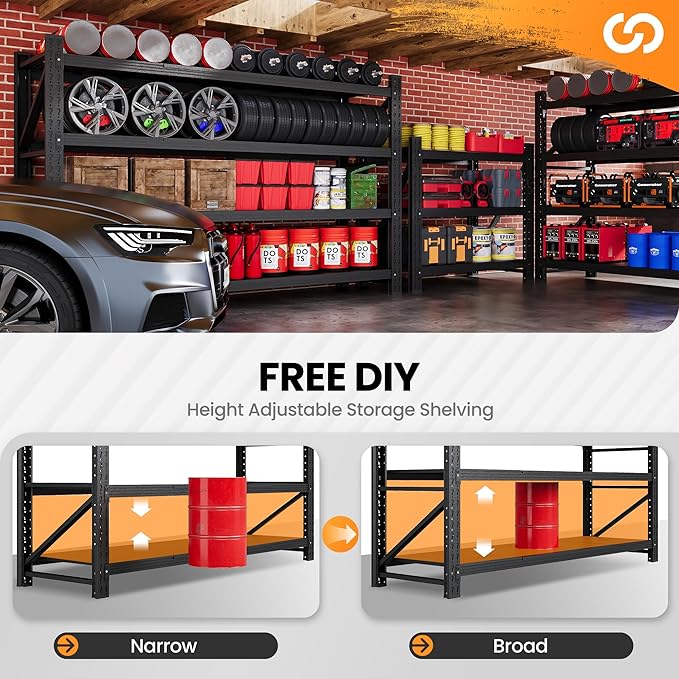 71” W Storage Shelves Heavy Duty, 5000LBS Metal Garage Shelving Units, 4 Tier Storage rack shelf, Steel Industrial Shelving , Adjustable Standing Shelf for Basement/Warehouse 71"W x 24"D x 70"H, Black-NeatNest