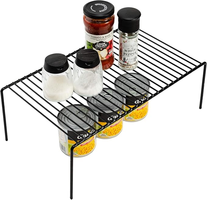 iPEGTOP Kitchen Cabinet Storage Shelf Rack, Set of 2 Large (15.7 x 9.4 Inch) Rustproof Metal Wire Shelves Spice Shelf Rack Cupboard Organizer for Pantries Countertops Utensils Organization, Black-NeatNest