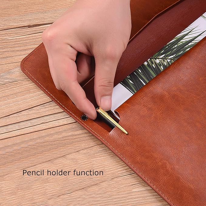 Enyuwlcm PU Leather A4 File Folder Document Holder Envelope Folder Case with Snap Closure for Receipt Contract Black&Brown