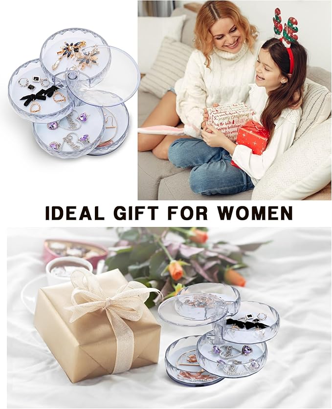 CONBOLA Acrylic Jewelry Organizer, Small Storage Box Jewelry Earring Holder for Women, 5-Layer Rotating Travel Jewelry Tray Case with Lid for Bracelet-NeatNest