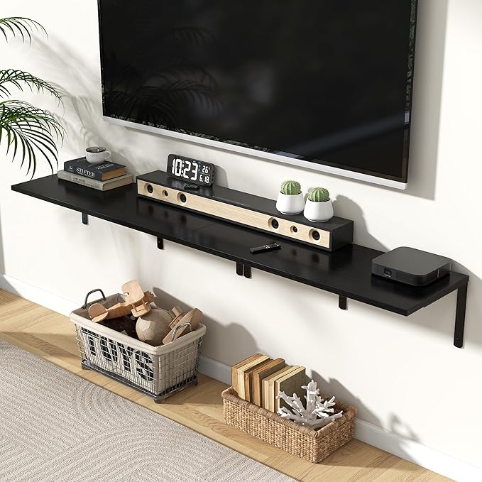 Fun Memories Floating Shelves for Wall, 12 Inch Deep Floating Shelves Set of 2, Wall Mounted Shelf with Metal Brackets, Rustic Wood Wide Shelf for Bathroom, Kitchen and Living Room, Black, 36W x 12D-NeatNest