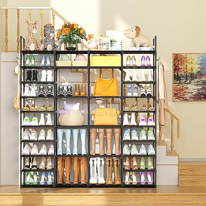 Kottwca 4 Row 10 Tier Large Shoe Rack Organizer for Closet Entryway, 72-80 Pair Shoe Boot Storage Rack, Metal Shoe Shelf Big Vertical Stackable Shoe Stand for Bedroom Corner-NeatNest