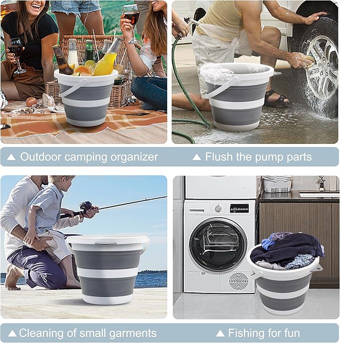 2.4 Gal (9L) Collapsible Wash Basin and Bucket,Folding Dishpan with Drain Plug for Kitchen Sink,5L Portable Foldable Small Bucket for Outdoor Camping Fishing Car Wash(Sets of 2)-NeatNest