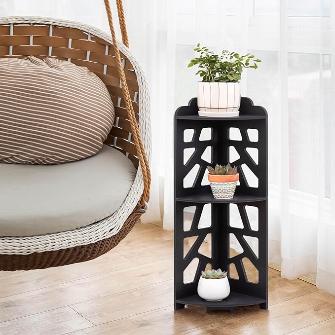 Corner Shelves,Corner Shelf Stand Waterproof Great for Bathroom Storage Tight Space,Small Shelf Stand Fit for Toilet Paper Holder Storage, Corner Tables for Small Space,Black-NeatNest