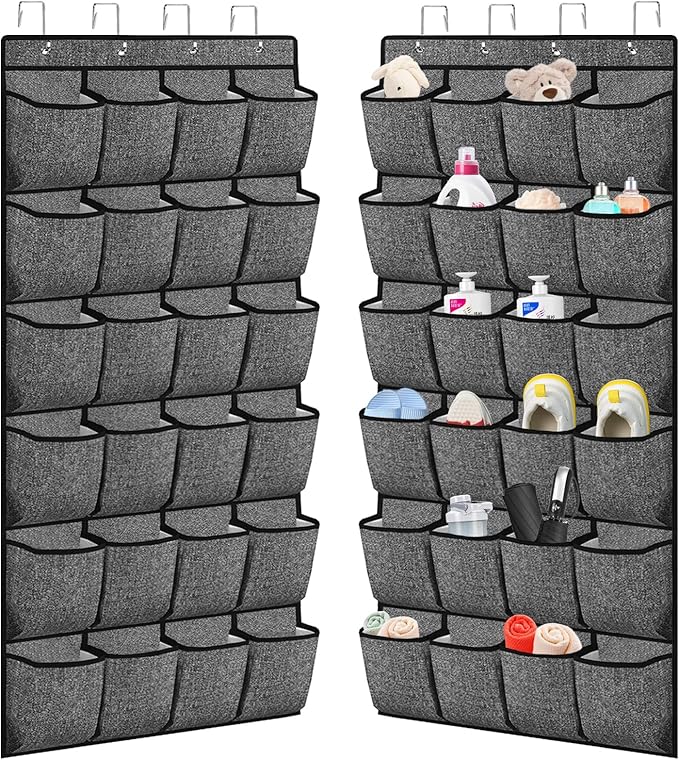 Over the Door Shoe Organizer,Hanging Shoe Rack Organizer for Closet Door,48 Pockets Shoe Storage Holder Zapateras Organizer for Kids Shoes,Flip Flops,Underwear,Socks,Cruise Essentials,Black,Set of 2-NeatNest
