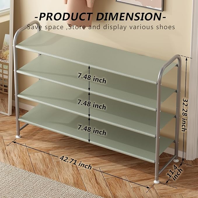 Shoe Rack 4 Tier Long Storage Organizer Wide Metal Shoe Shelf for Closet Entryway Grey-NeatNest
